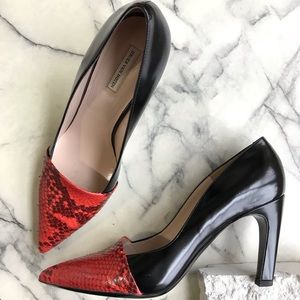 Dries van Noten leather pumps w/ snakeskin trim